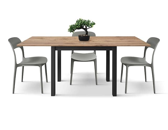 PAZZO DESIGN Mesa extensible Giuliano, roble rústico, ennoblecida (base negra, 90 x 90 x 76,5) - id_2141 thumbnail 4