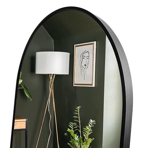 Koonmi Arched Full Length Mirror, 64"x21" Black Standing Hanging or Leaning Full Body Mirror with Aluminum Alloy Frame for Living Room and Bedroom thumbnail 8