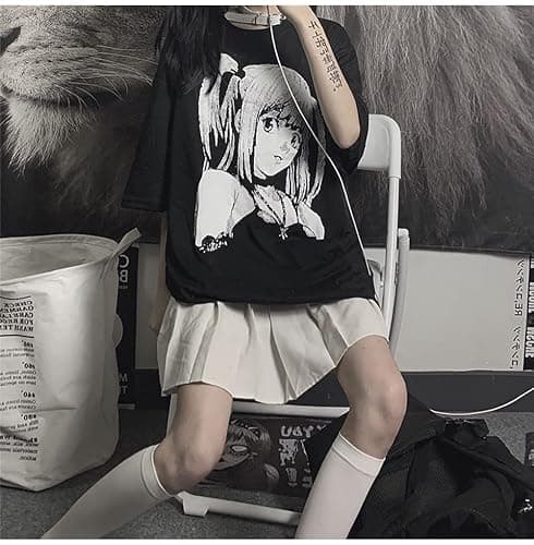 PEXIZUAN Women's Loose Fit T-Shirt, Black, S, Gothic, Grunge, Streetwear, Harajuku, Dark, Size S thumbnail 3
