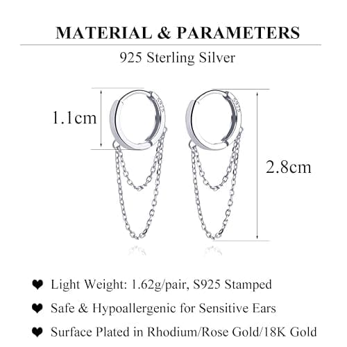 SLUYNZ 925 Sterling Silber Creolen Ohrringe Kette für Damen Frauen Hängend Ohrringe thumbnail 7