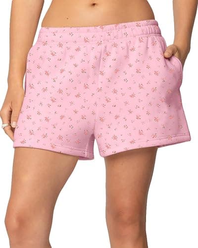 BAIGRAM Women Cozy High Waist Ditsy Floral Fleece Sweat Shorts Cute Y2K Lounge Running Athletic Track Shorts Side Pockets - Image 1