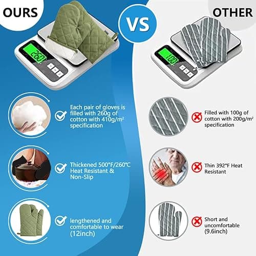 Oven Mitts and Pot Holders 4 pcs Set,High Heat Resistant 500 Degree Extra Thicken Long Kitchen Cotton Oven Glove for Cooking (12 Inch,Green) thumbnail 3