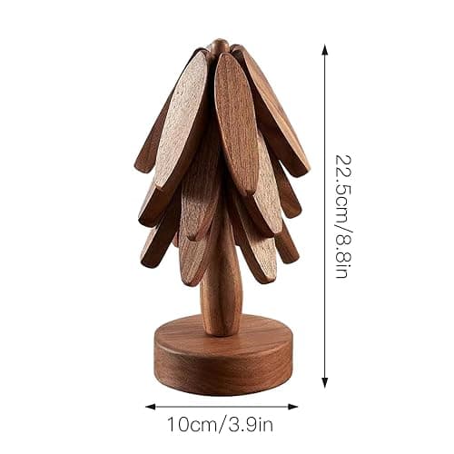 Wooden Tree Coasters, Trivets for Hot Dishes, Trivets for Hot Pots and Pans, Wooden Tree Trivet Set - 3 or 4 Wooden Trivet + 1 Stand, Christmas Coasters (Walnut,4pcs-A) thumbnail 3