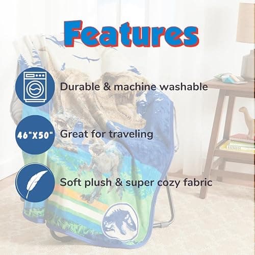 Franco Jurassic World Dominion Rexy T-Rex Kids Bedding Super Soft Silk Touch Throw, 40 in x 50 in, (Official Licensed Product) thumbnail 6