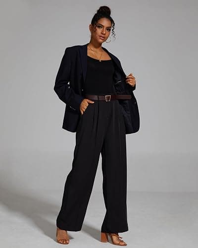 FUNYYZO Wide Leg Pants Women's High Elastic Waisted in The Back Business Work Trousers Long Straight Suit Pants thumbnail 3
