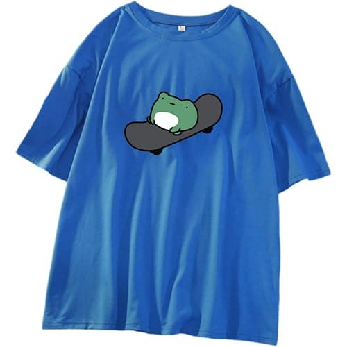 Skateboard Frog Summer Women Short Sleeve T-Shirt Cartoon Printing Pattern Kawaii Korean Tops thumbnail 3