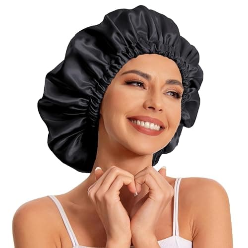 Satin Bonnet Silk Bonnet Hair Bonnet for Sleeping-Slouchy Beanie Hat Satin Sleep Cap for Women's Natural & Curly Hair(Black&Pink) thumbnail 4