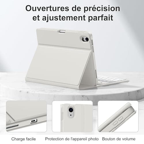 drivego Coque Clavier pour iPad A16 11/10 Ème Generation (11 Pouces 2025/10.9 Pouces 2022), Étui Keyboard à Touches Anti-Arrachage avec Porte Crayon, AZERTY Layout pour iPad 10eme/11eme, Gris Clair thumbnail 8