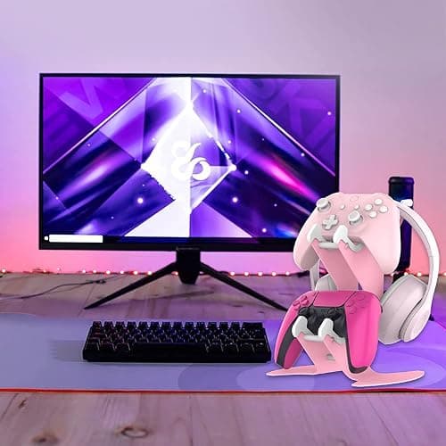 Controller Holder Pink, Game Controller Rack Headset Stand for Xbox Series X S/Xbox one / PS5 / PS4 / NS/PC/Headset, Aluminum Metal Headset Mount Universal Organizer for Video Game Accessories thumbnail 3