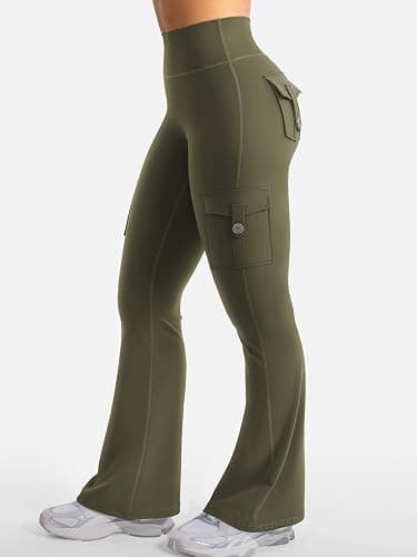 YEOREO CoreFlex Women Workout Flare Leggings with Pockets Hidden Scrunch High Waisted Cargo Gym Yoga No Front Seam Leggings thumbnail 5
