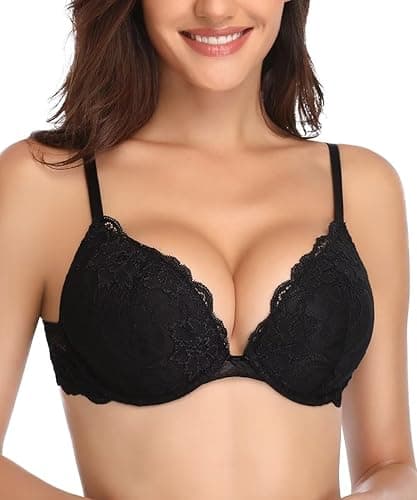 Deyllo Women’s Push Up Lace Bra Comfort Padded Underwire Bra Lift Up Add One Cup - Image 1