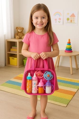 fash n kolor® My Sweet Baby Disappearing Doll Feeding Set, Baby Care 6 Piece Doll Feeding Set - for Toy Stroller | 2 Milk & Juice Bottles with 2 Toy Pacifier for Baby Dolls - Kids Gift Set thumbnail 2