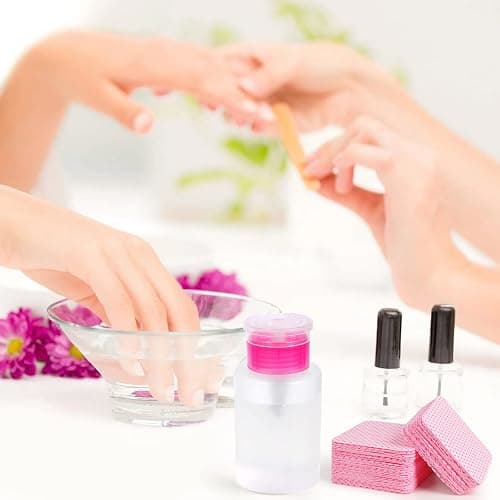 400 Pieces Nail Cotton Pads,1 Pull-Down Pump Dispenser Bottle,Super Absorbent Soft Non-Woven Eyelash Glue Wipes,Nail Polish dehumidifier for Eyelash Extension Products and Nail Oil Bottle(Pink White) thumbnail 7