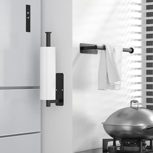 ASTOFLI Paper Towel Holder Under Cabinet No Drilling, Self Adhesive Paper Towel Holder Wall Mount for Kitchen Rack, Under Counter Napin Holder No Drill, 304 Stainless Steel Matte Black thumbnail 2