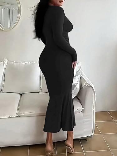 HBQ Women's Bodycon Maxi Dress Long Sleeve Square Neck Lounge Dresses Sexy Night Out Party Dress thumbnail 5
