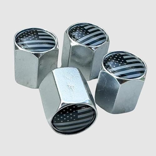 TACTILIAN American Flag Chrome Valve Stem Caps 4 Pack | Leakproof Aluminum Tire Valve Caps with Rubber O-Ring, Universal Fit for Cars, Trucks, SUVs | Silver Tire Valve Caps Chrome Valve Stem Covers thumbnail 4