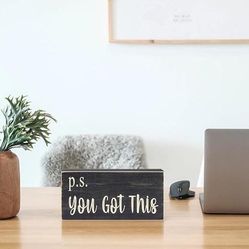 Esur Motivational Home Office Desk Black Decor - Farmhouse Wooden Box Sign Gift for Women - P.S. You Got This thumbnail 6