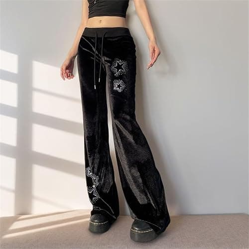 Inpunktoo Y2k Goth Velvet Bell Bottom Pants for Woman Drawstring Flared Punk Low Waisted Wide Leg Lounge Comfy Gothic thumbnail 6