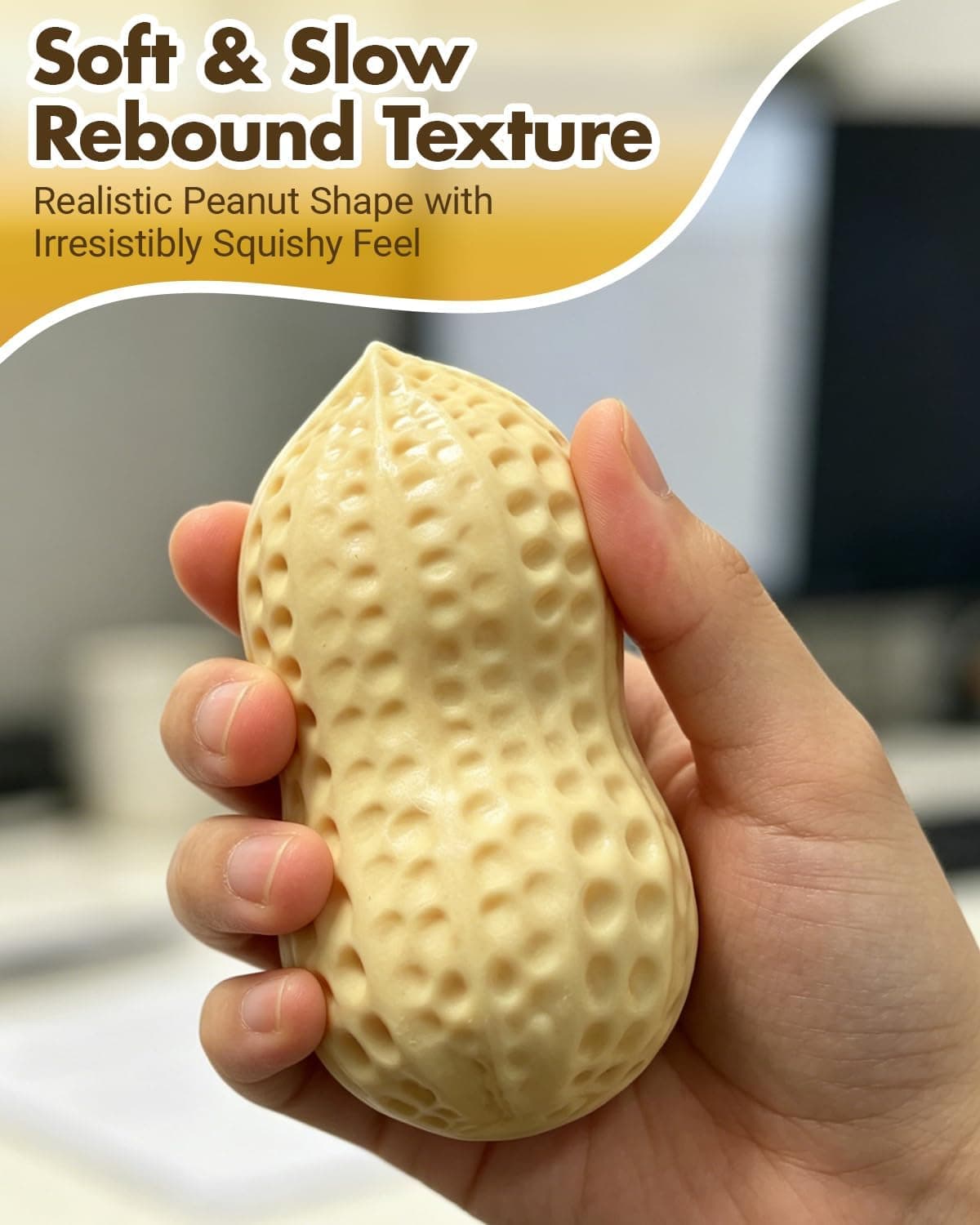 Creative Peanut Squishy, 2PCS Peanut Shaped Slow-Rising Decompression Ornament, Soft Stress Relief Desktop Gadget for Office & Home, Adult Hand Tension Relaxer & Workspace Decoration thumbnail 3