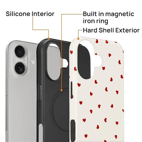 casesok for iPhone 17 Case,Compatible with MagSafe,Dual-Layer Hard Shell + Silicone Cover,Full Body Protection Shockproof Case for iPhone 17-Red Hearts Girly Aesthetic thumbnail 3