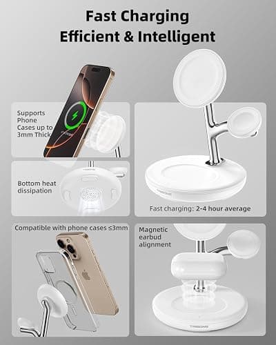 3 in 1 Magnetic Wireless Charger Stand for Apple Devices, TRIBONE Fast Charging Station for iPhone 17/16/15/14/13/12 Series, Apple Watch, Airpods (White) thumbnail 2