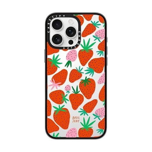 CASETiFY Compact iPhone 16 Pro Max Case [4 ft. 2X Military Grade Drop Protection/Slim/Lightweight] - Strawberries - Clear Black - Image 1