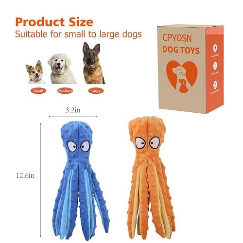 CPYOSN Octopus Squeaky Plush Dog Toys - No Stuffing, Crinkle, Durable for Puppy Teething, Small to Large Dogs, 2 Pack thumbnail 7