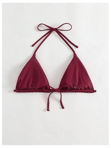 WDIRARA Women's Solid Triangle Bikini Top Sexy Halter String Micro Bathing Suits Tops thumbnail 4