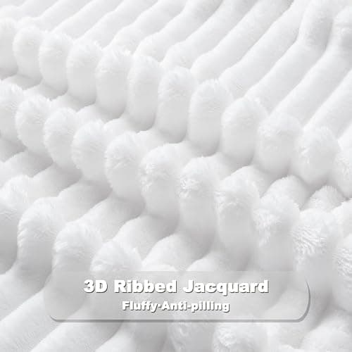 NEWCOSPLAY Super Soft Twin Blanket White Premium Silky Flannel Fleece 3D Ribbed Jacquard Lightweight Bed Blanket All Season Use (White Ribbed, Twin(60"x80")) - White Ribbed - Twin(60"x80") thumbnail 8