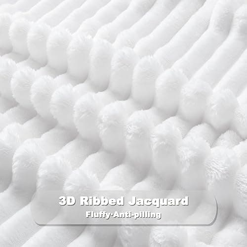 NEWCOSPLAY Super Soft Twin Blanket White Premium Silky Flannel Fleece 3D Ribbed Jacquard Lightweight Bed Blanket All Season Use (White Ribbed, Twin(60"x80")) - White Ribbed - Twin(60"x80") thumbnail 8