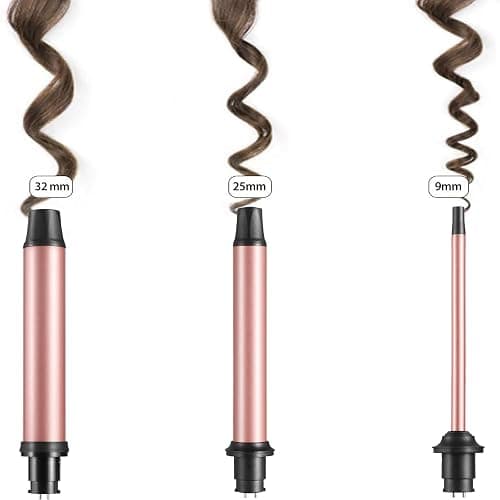 Curling Iron Wand, 3 in 1 Curling Wand Set with Ceramic Barrel for Long/Medium Hair, 0.35"-1.25" Interchangeable Hair Curler Wand, Dual Voltage, Includes Glove & Clips thumbnail 6