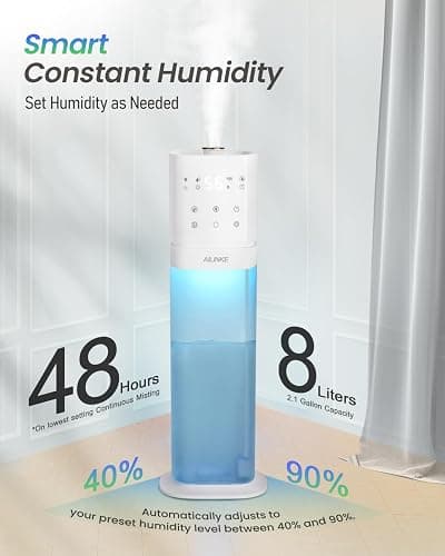AILINKE Smart Humidifier Large Room, 2.1Gal/8L Humidifiers for Bedroom with Extended Tube&Night Light, Whole House Cool Mist Humidifiers, WIFI App&Voice Control, School/Office/Warehouse, White thumbnail 9