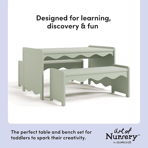 Storkcraft Casablanca Montessori Indoor Kids Table & Bench Set – Premium Kids Activity Table and Bench Set, Toddler Furniture for Crafts and Snack Time, Durable & Easy-to-Clean Surface (Sage) thumbnail 5