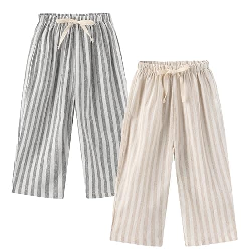 Ashmyova Classic Casual Pants for Boys Thin Cotton Stripe Elastics Waist Spring Summer Trousers Toddler Long Pants 2Pcs thumbnail 5