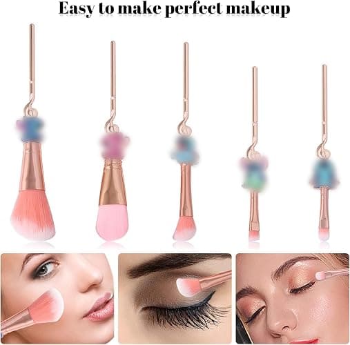 [6 Pcs] Stich Makeup Brush Set & Stich Bracelet, Stich Gifts, Portable Kawaii Makeup Brushes for Powder Eyeshadow Blushes Lips, Adjustable Bracelet Stich Gifts for Girl Women thumbnail 3