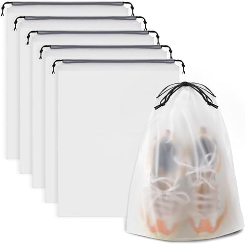 COIDEA, Waterproof Travel Drawstring Shoe Bags for Packing, Storage, Travel Essentials for Men and Women, 15.7 x 11.8 inches, Clear, 5 pieces - Image 1