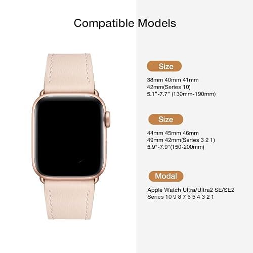 QAZNZ Leather Straps for Apple Watch Strap 40mm 42mm(Series 11 10) 41mm 38mm,Women Men Replacement Strap for Apple Watch Series 9 8 7 6 5 4 3 2 1 & iWatch SE 1/2/3,Ultra 3/2/1 thumbnail 4