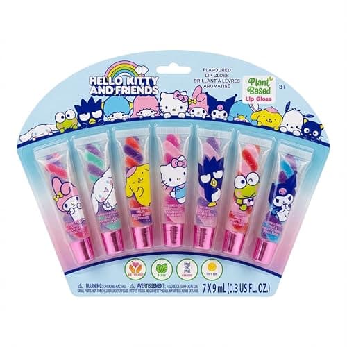 Townley Girl Hello Kitty and Friends 7 Piece Swirl Lip Gloss, Girls Kids Party Favors, Lip Set for Girls, Perfect for Birthday Gifts, Plant Based, Ages 3 - Image 1