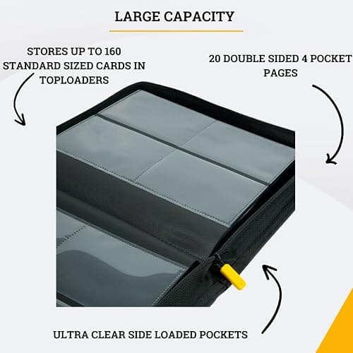 Card Guardian - Toploader binder 4 Pocket top loader binder with Zipper for 160 Cards - Side Loaded Pockets - Compatible with Sports and Trading Cards TCG (Black) thumbnail 5