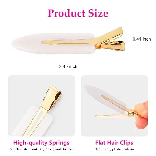 D 6 Pcs Creaseless Hair Clips for Makeup,White | No Crease，No Bend,Flat Hair Clips for styling ,Everyday Outfits, Hair Salons, Metal Handles thumbnail 3