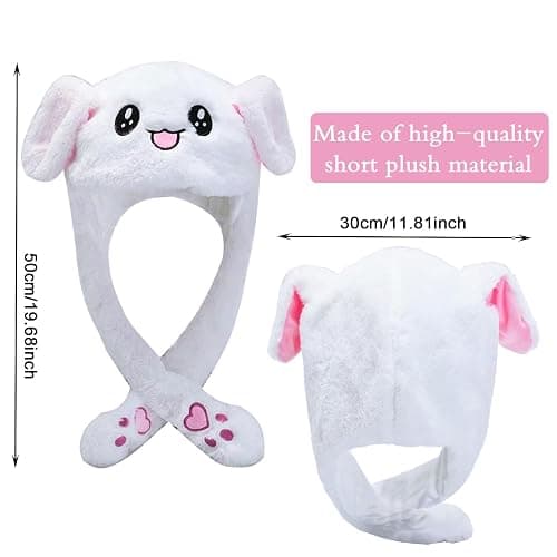 GWAWG Funny Plush Bunny Hat Ear Moving Jumping Rabbit Cute Animal Flap Cap Stitch Hat for Women Girls Children Party Holiday Halloween Easter Christmas Birthday Dressup Cosplay Costume Gift - White thumbnail 2