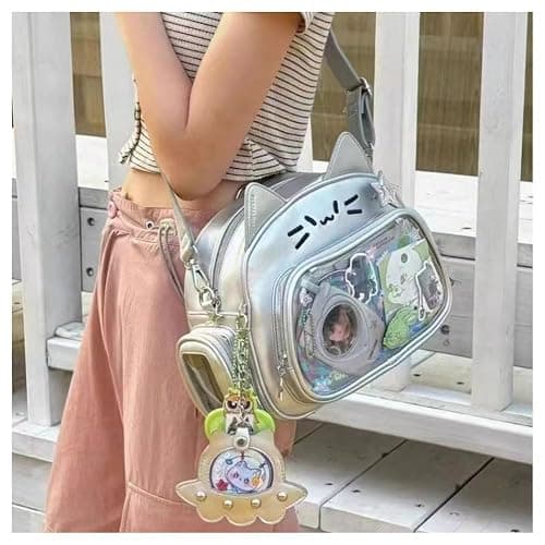 Cat Ita Bag Pin Display Backpack for School PU Leather Preppy Backpack for Girls Y2k Aesthetic Single Shoulder Bag thumbnail 2