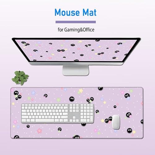 Purple Cute Mouse Pad,Large Anime Gaming Mousepad,Star Sea Urchin Office Desk Mat for Girls Women,Non-Slip Desk Protector Pad,Mouse Mat with Stitched Edges,31.5x12In,in Lavender thumbnail 6