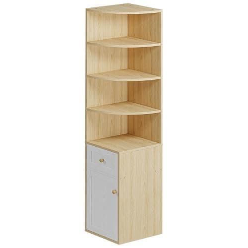 IRONCK Corner Bookshelf and Bookcase, 71" H Wooden Book Shelves 4 Tier with Drawers and Storage Cabinet for Living Room, Office, Bedroom, Oak and White thumbnail 9