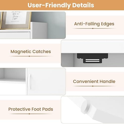 Giantex L Shaped Desk with Hutch, White Corner Desk with Storage Shelf & Cabinet, Laptop PC Table Gaming Computer Table Workstation, Modern Executive Study Writing Desk for Home Office, Bedroom thumbnail 5