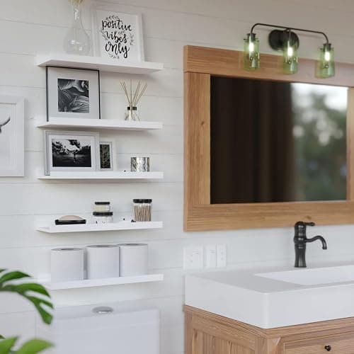 RICHER HOUSE 5 Set White Floating Shelves, Wall Mounted Shelves for Wall Decor, Modern Picture Ledge Shelf with Lip for Storage Nursery, Bedroom, Living Room, Bathroom - White thumbnail 4
