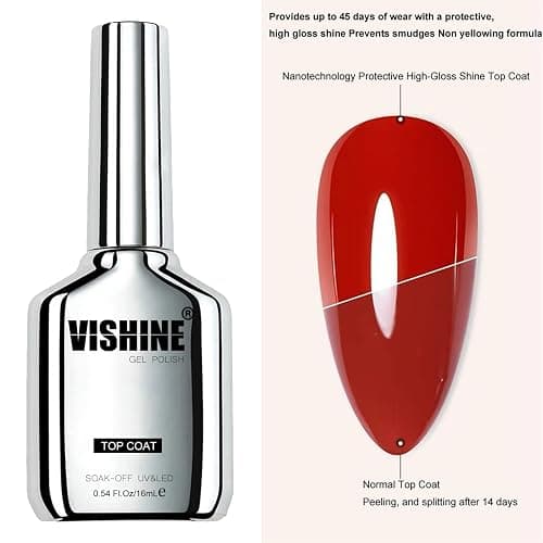Vishine Vernis à ongles Gel Semi Permanent Ultra Brillant Finish, 2 * 16ML Top Coat No Wipe thumbnail 6