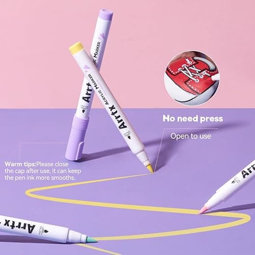 Arrtx Paint Markers Paint Pens 60 Colors, Acrylic Pens for Artists Adults Coloring Drawing Cartoon Anime Comic - Brush Tip for Rock, Wood, Canvas, DIY Crafts Making Art Supplies thumbnail 6