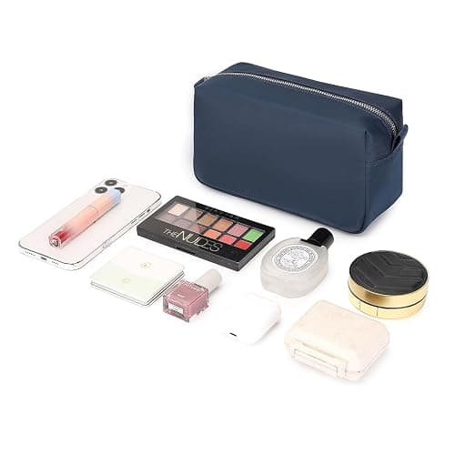 YONBEN Organizer Bag Lightweight Cosmetic Bag with Ring Clasp Perfect Travel Makeup Bag for Women nylon Stand Up Design (Navy Blue/Nylon) thumbnail 8