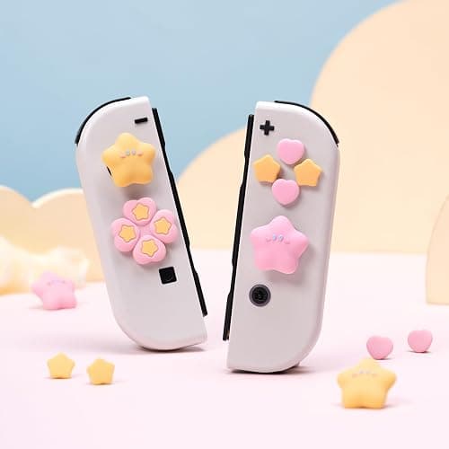 Yocore Cute Switch D-Pad Button Caps Silicone Thumb Grips Set, ABXY Key Buttons Sticker Joystick Cover Caps for Nintendo Switch/OLED - Pink Yellow Stars thumbnail 7